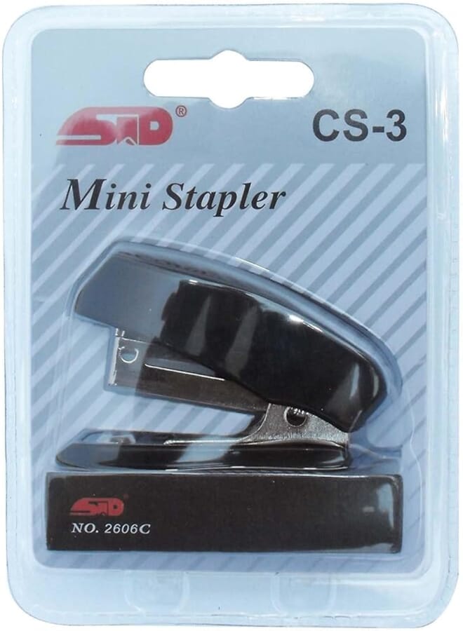 STD CS-3 Mini Front Loading Metal Stapler 20 Sheets Capacity with Staples Box (24/6-26/6) - Black